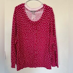 NWOT woman within 3X 30/32 pink and white polkadot full button down cardigan
